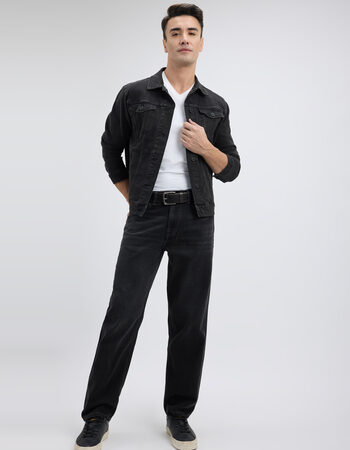 Men Black Relaxed Barrel Fit Mid Rise Jeans