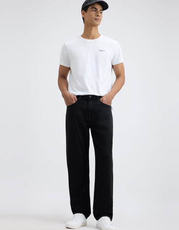 Men Black Relaxed Barrel Fit Mid Rise Jeans