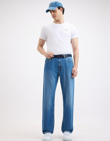 Men Blue Relaxed Barrel Fit Mid Rise Jeans