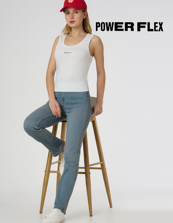Women Light Blue High Rise Straight Fit Powerflex Jeans