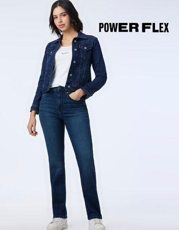 Women Blue High Rise Straight Fit Powerflex Jeans