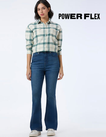 Women Blue High-rise Flared Powerflex Jeans