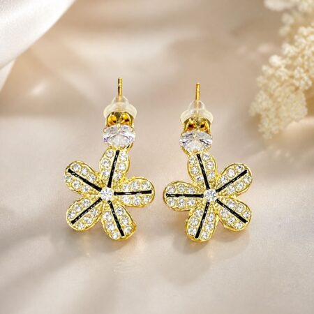 Floral Bloom Gold - Plated Crystal Stud Earring