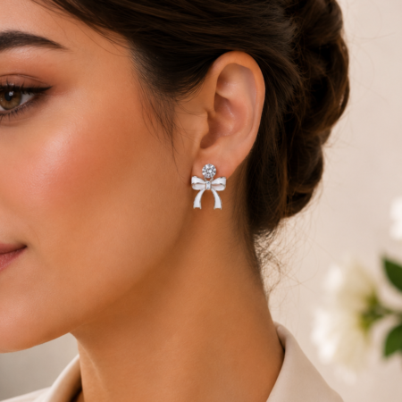 Chic Monochrome Bow Studs - High-Shine Crystal & Enamel Finish (Black & White Edition)
